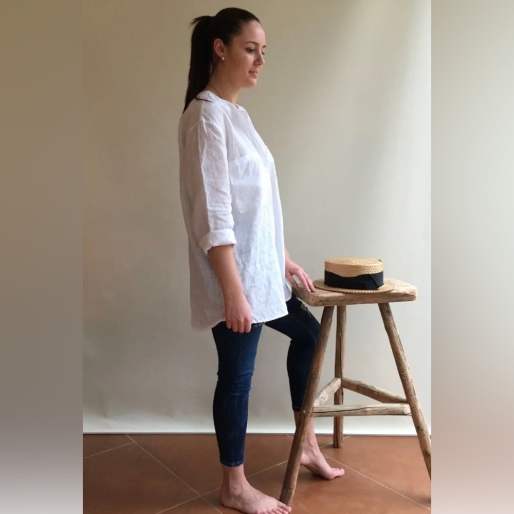 H&M White Linen Tunic Top, Size S